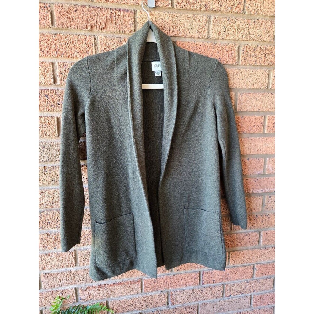 J.Crew Olive Green Shawl Collar Open Front Cotton Cardigan Sweater - Size PXXS